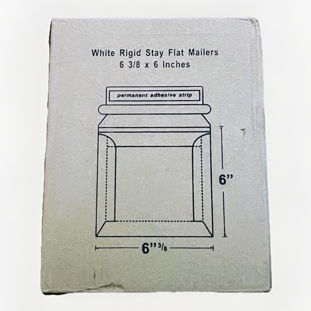 100 Pack White Rigid Stay Flat Mailers 6 3/8" x 6" Self-Seal Cardboard Envelopes